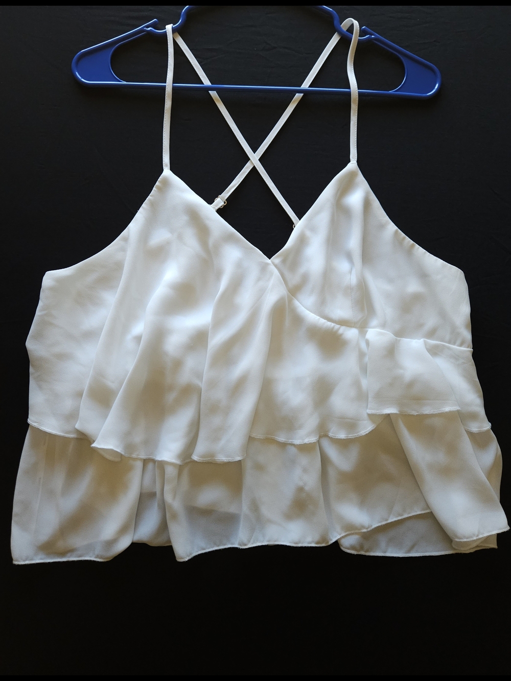 Women's White Ruffle Camisole with Crisscross Straps